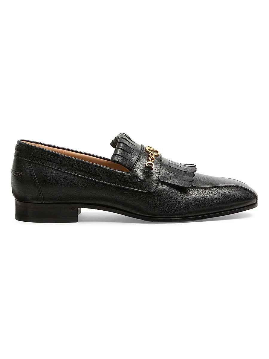 Men's VLogo Signature Kidskin Loafers with Fringes - Black - Size 8