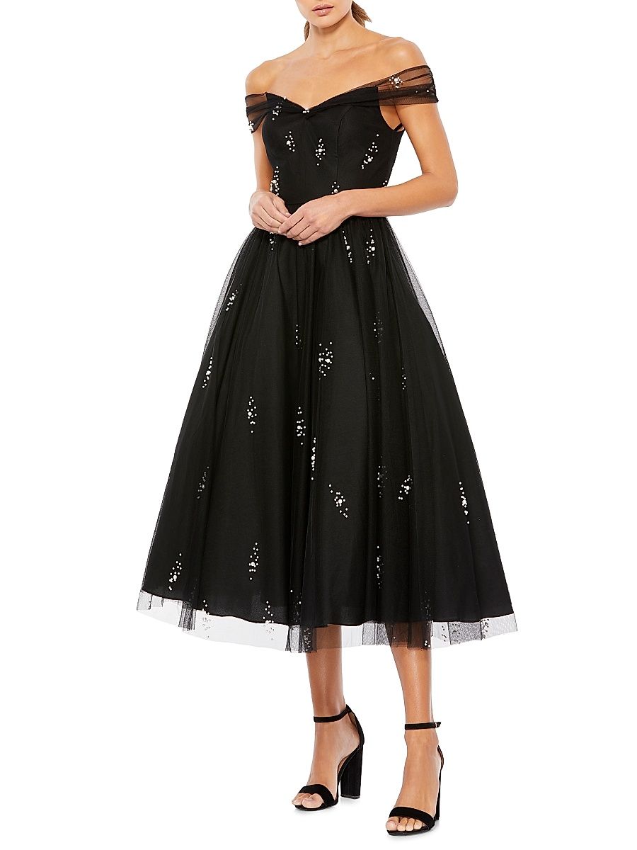 Women's Imitation Pearl-Embellished Off-The-Shoulder Cocktail Dress - Black - Size 10