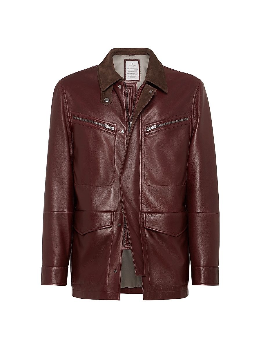 Men's Nappa Leather Field Jacket with Thermore Padding - Amaranth Red - Size XXS