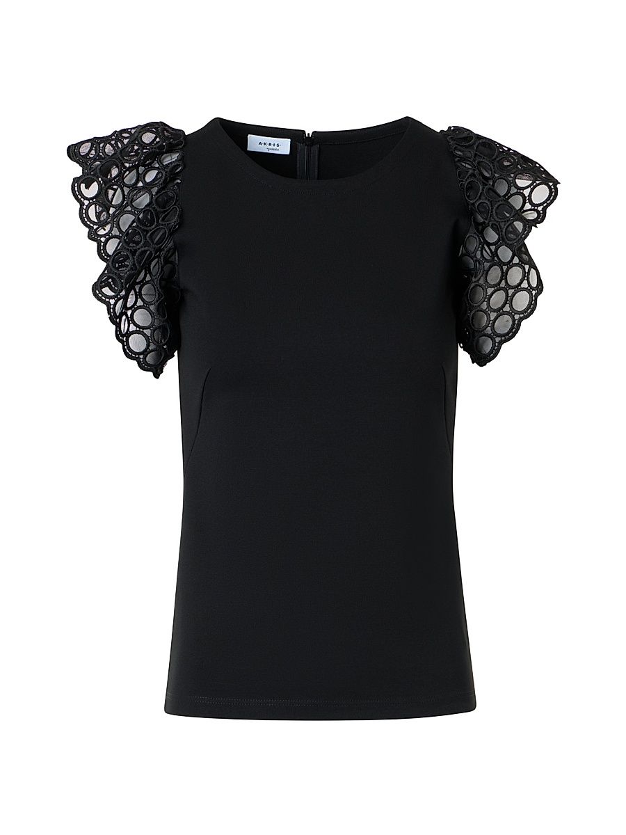 Women's Guipure Jersey Crewneck Tank - Black - Size 12