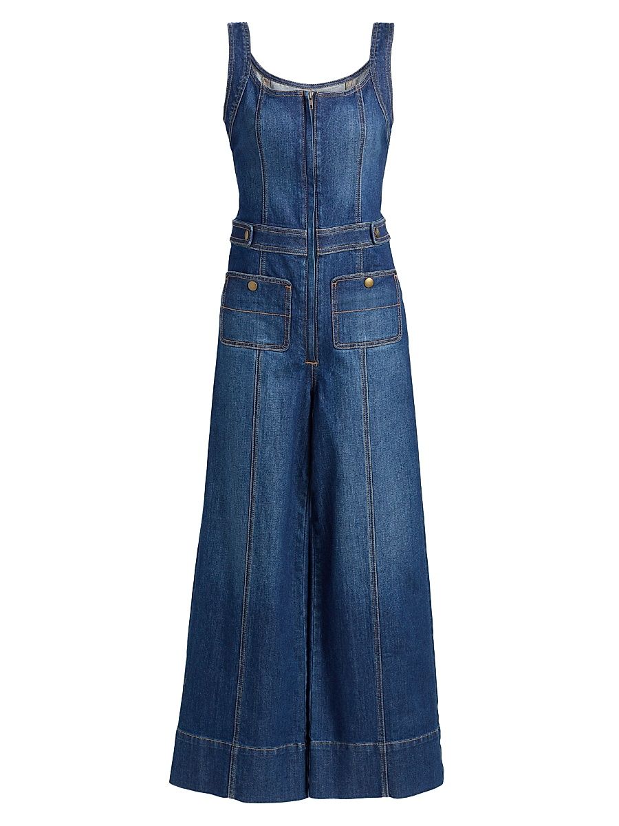Women's Janet Denim Wide-Leg Jumpsuit - Medium Wash - Size 32