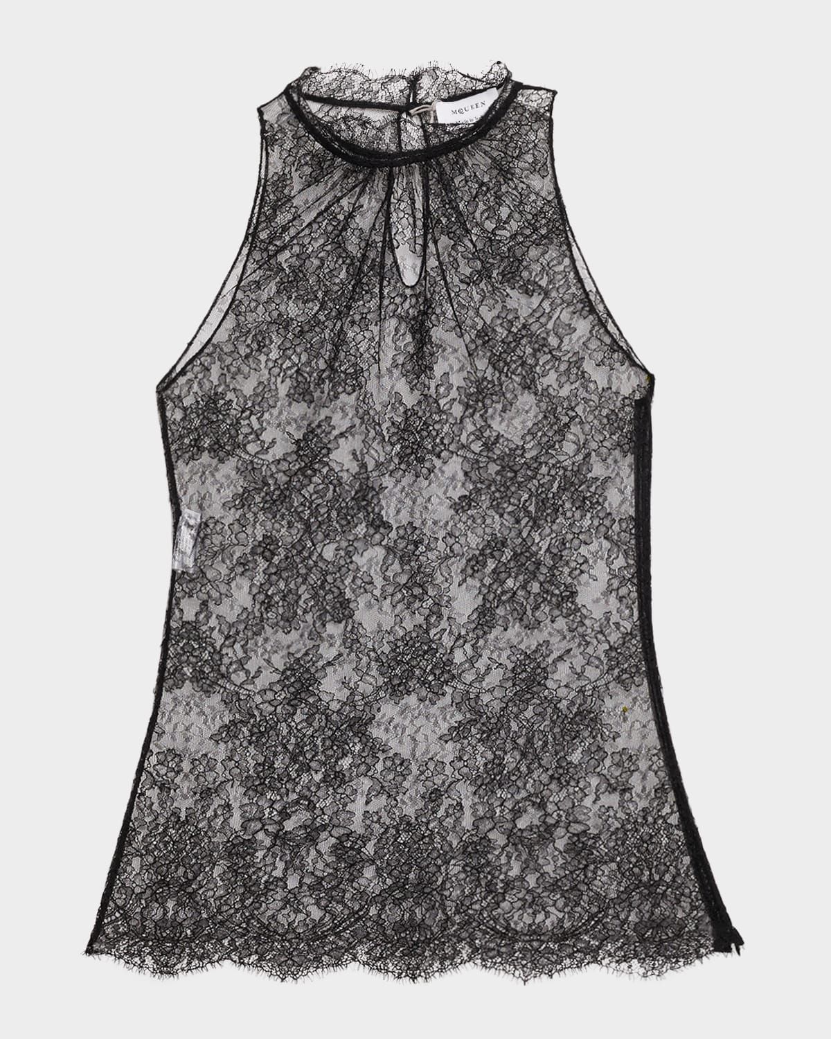 Scalloped Sheer Floral Lace Halter Top