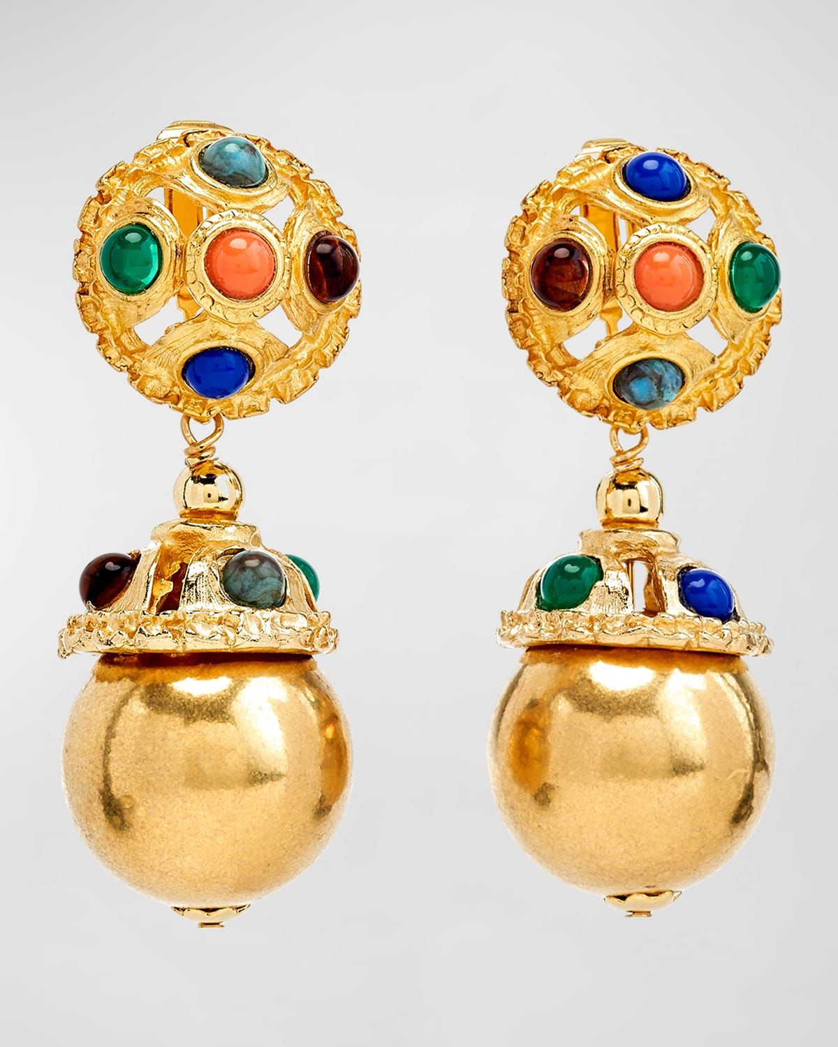 Jeweled Cabochon Drop Clip-On Earrings