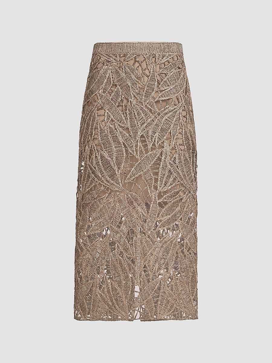 Women's Linen and Cotton Dazzling Cacao Leaves Embroidery Skirt - Rope - Size 12