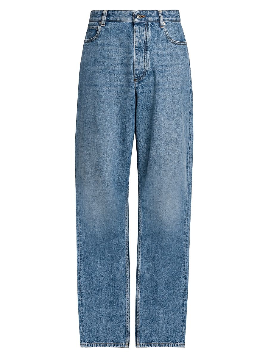 Men's Vintage Indigo Wash Wide-Leg Jeans - Mid Blue - Size 42