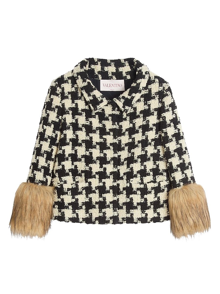 Women's Macro Pied De Poule Tweed Jacket - Ivory Black - Size 6