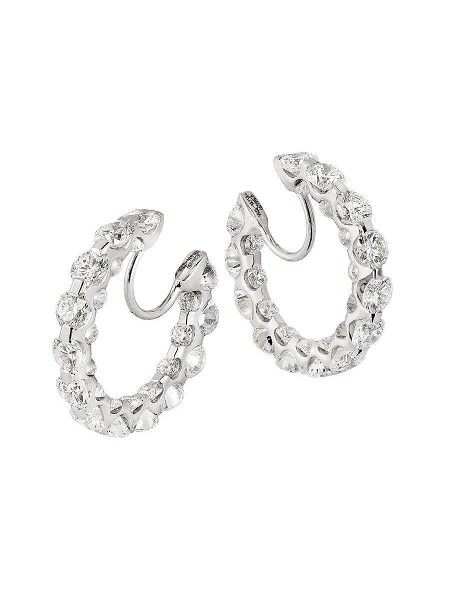 Women's 18K White Gold & 6.15 TCW Diamond Small Inside-Out Hoop Earrings - White Gold