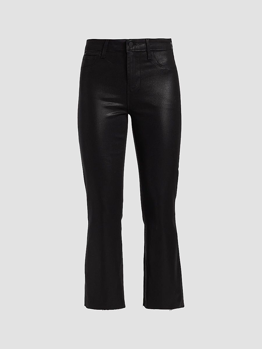 L'AGENCE Women's Kendra Coated High-Rise Crop Flare Pants - Noir Coated - Size 32