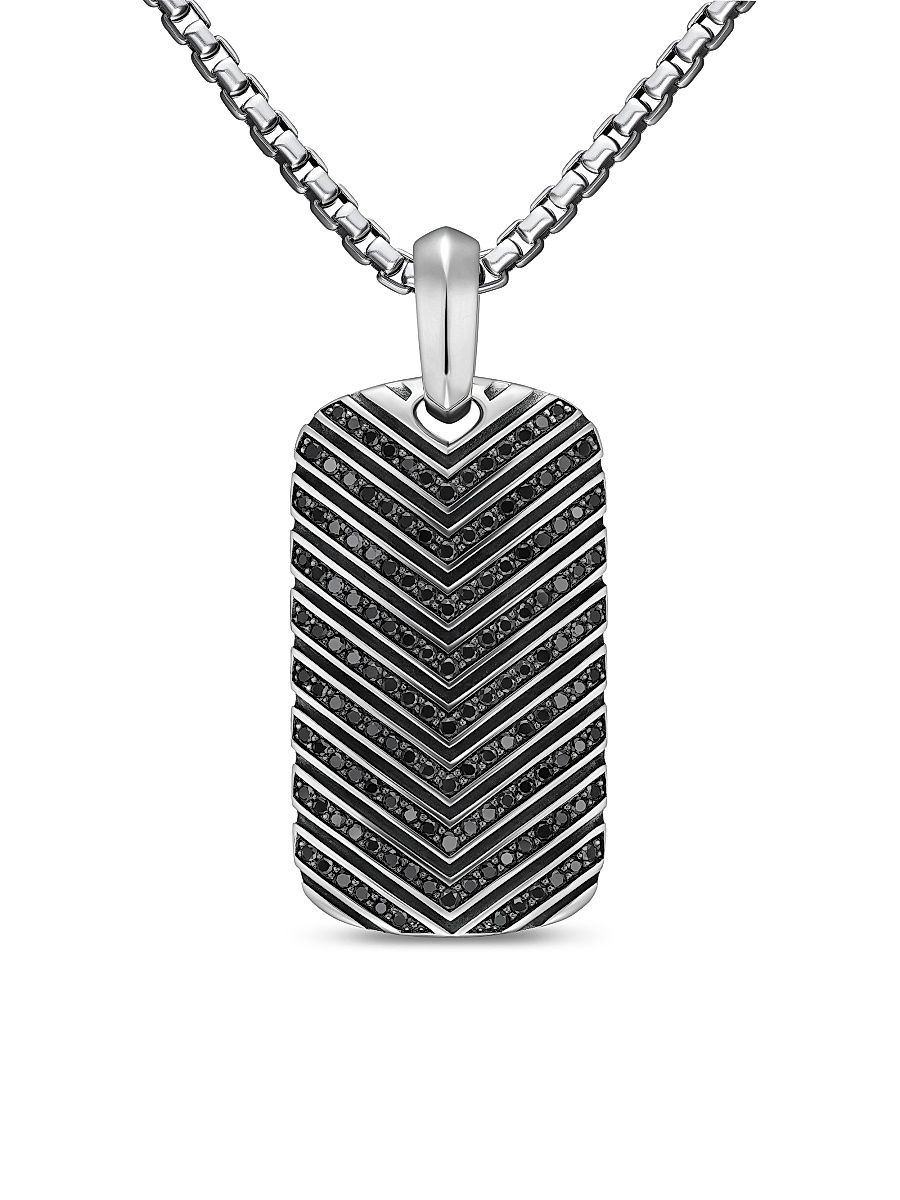 Men's Chevron Tag in Sterling Silver - Black Diamond
