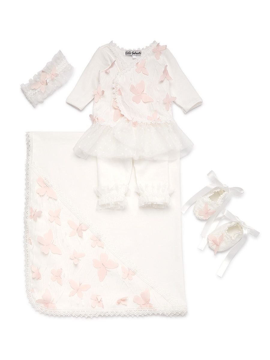 Baby Girl's 5-Piece Wrap Top, Pants, Headband, Booties & Blanket Set - Ivory Light Pink - Size 12 Months