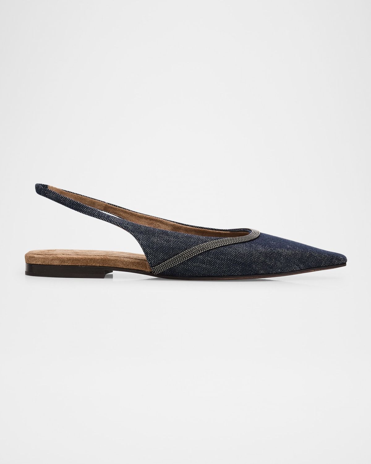Denim Monili Slingback Ballerina Flats
