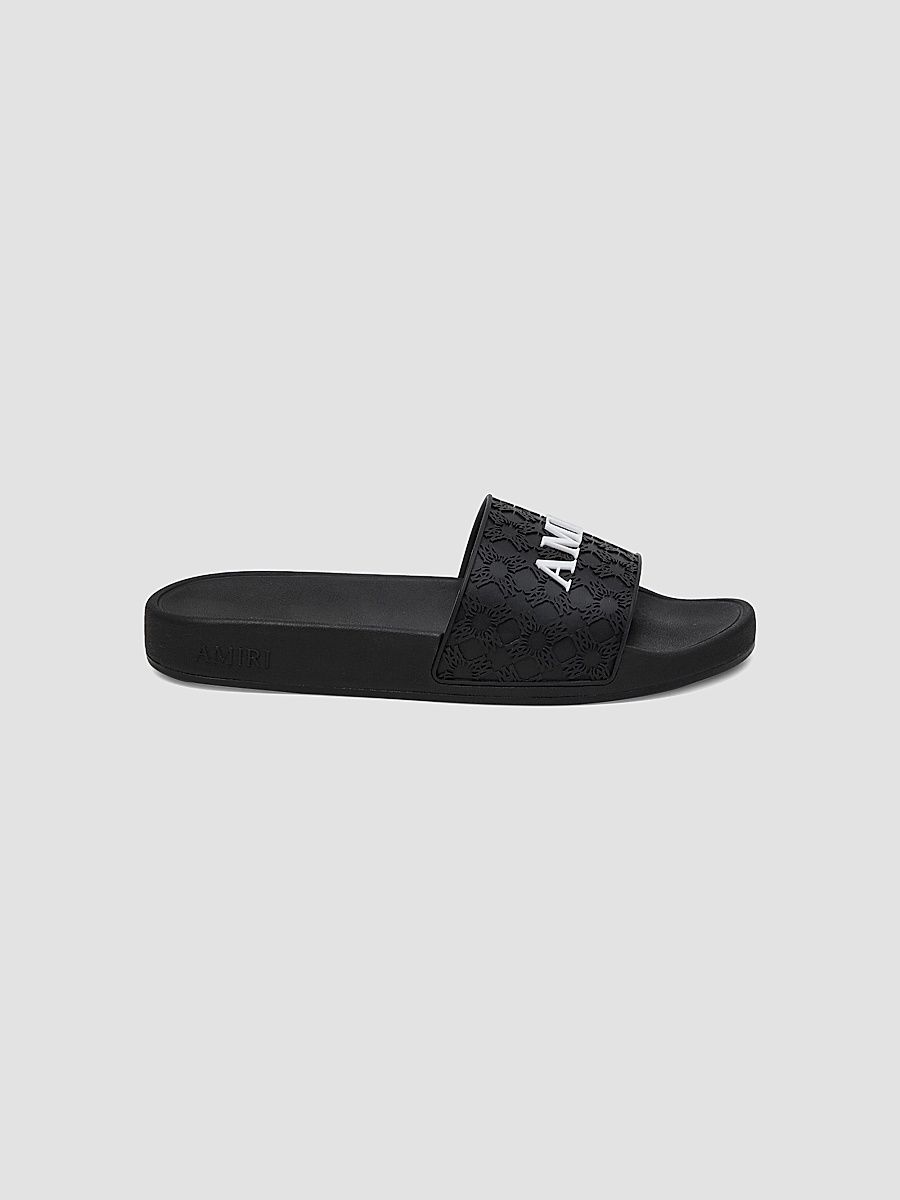 Women's MA Quad Monogram Pool Slides - Black - Size 5 Sandals