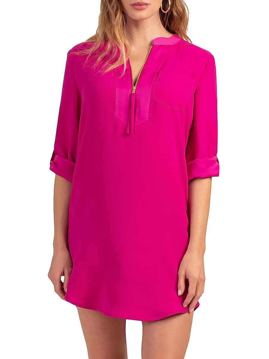 Women's Kaiko Half-Zip Shift Dress - Warm Magenta - Size Large