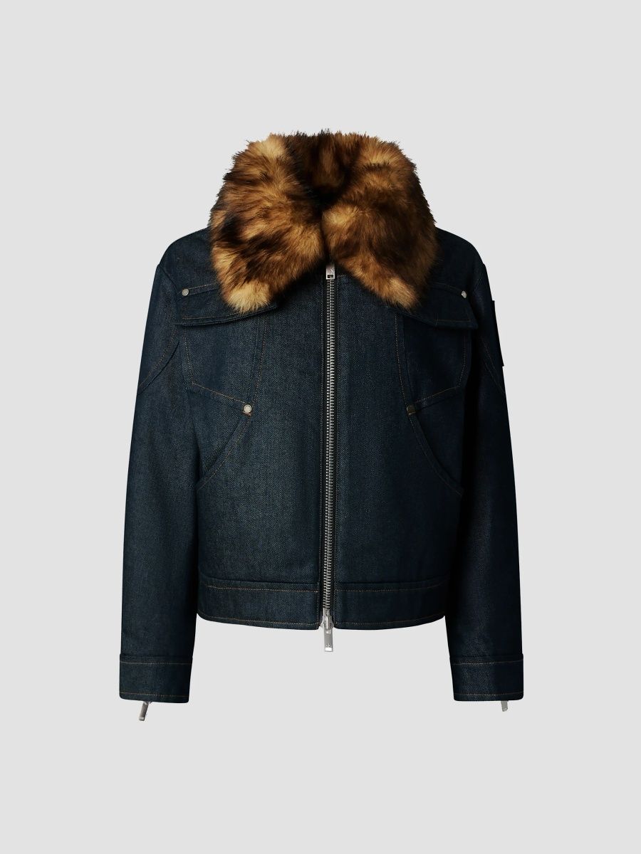 Moose Knuckles Women's Faux Fur-Trim Denim Down Trucker Jacket - Denim - Size XL