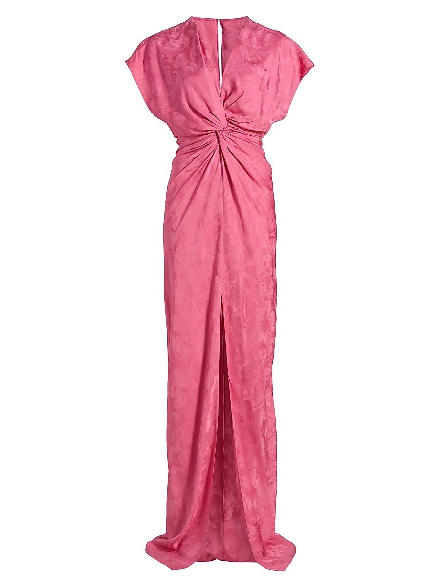 Women's Jackie Floral Jacquard Twist-Front Gown - Pink - Size 14