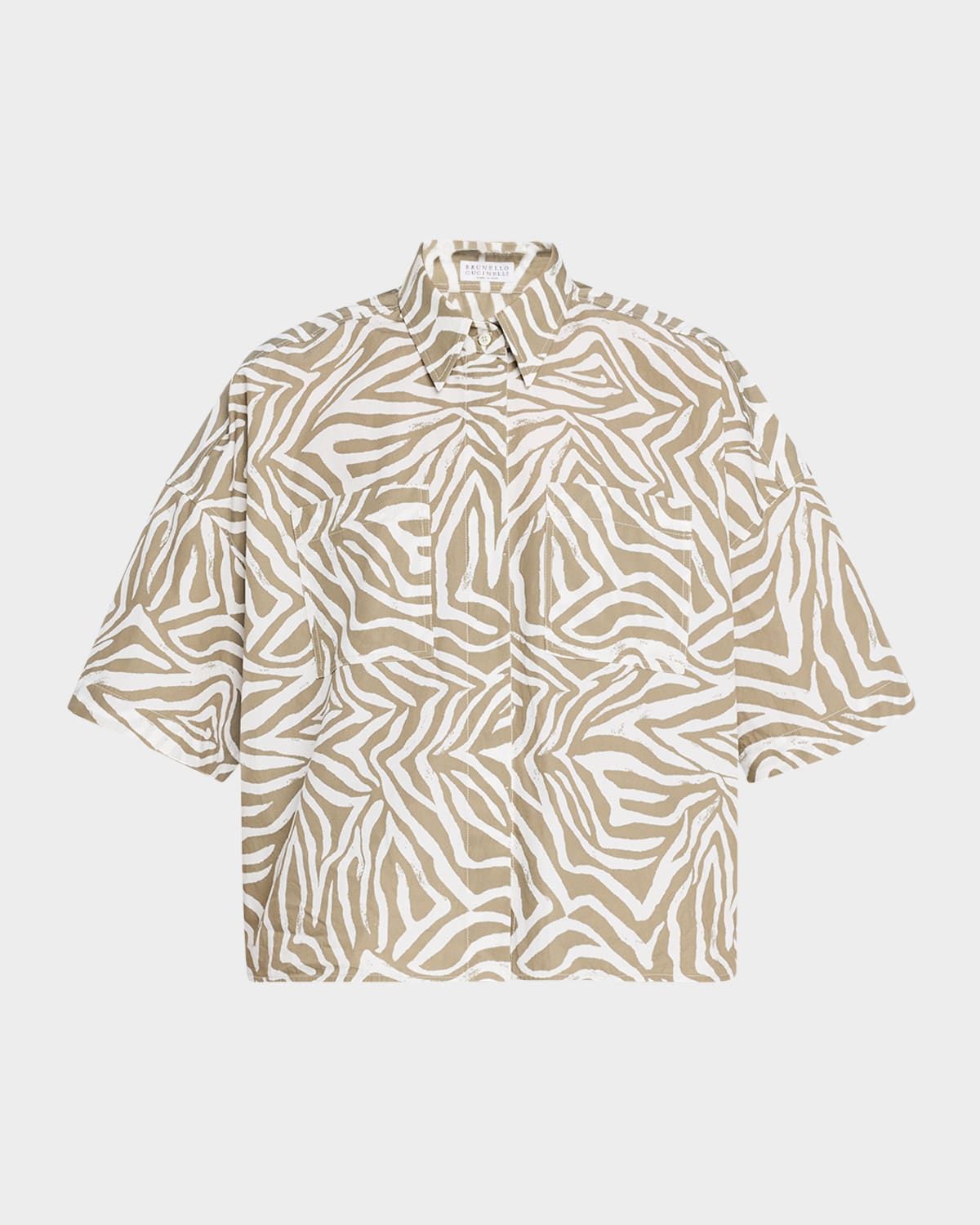 Animalier-Print Short-Sleeve Button-Down Shirt