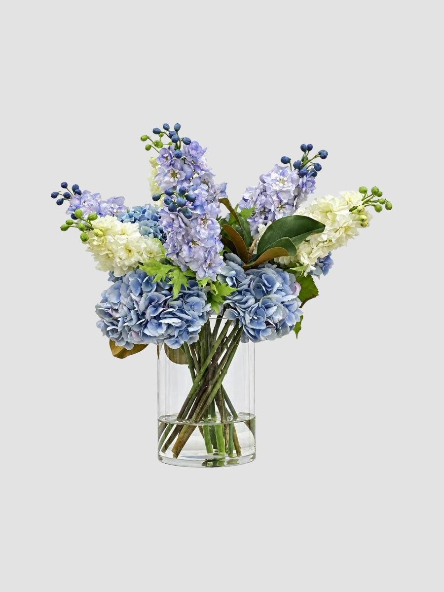 Winward Home Newness Artifical Hydrangea & Delphinium Floral Arrangement - Blue White