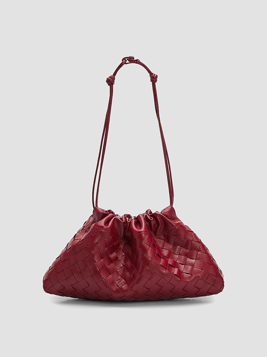 Bottega Veneta Women's Dustbag Notte Intrecciato Leather Shoulder Bag - Lava Red Muse Brass