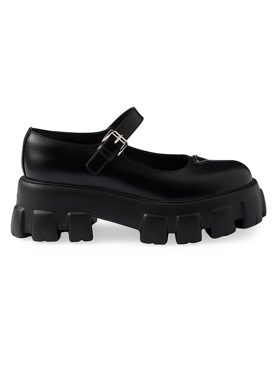 Women's Brushed Leather Monolith Mary Janes - Black - Size 11