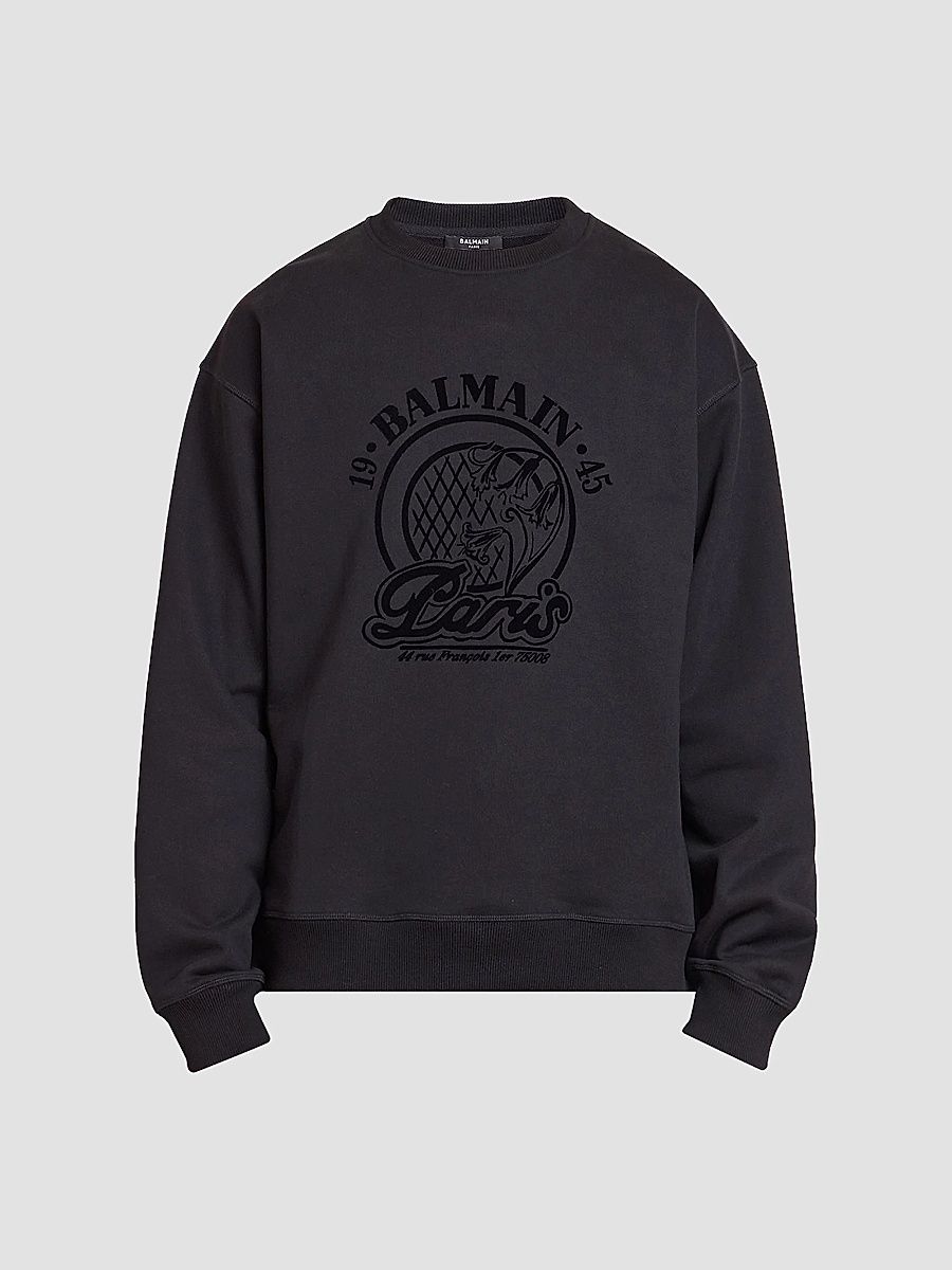Balmain Men's Logo Cotton Drop Shoulder Sweatshirt - Noir - Size XL
