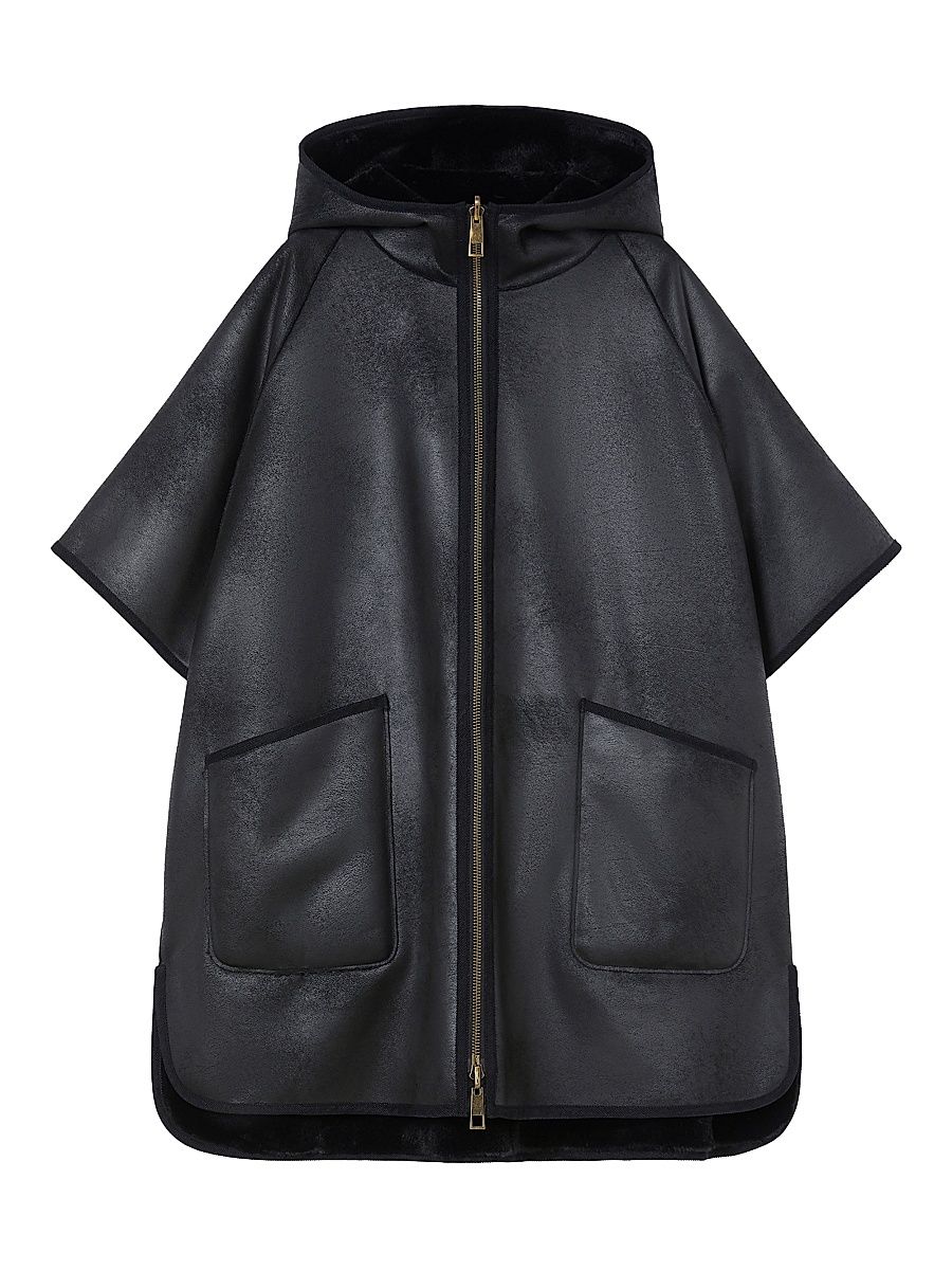 Women's Reversible Fluffy Textured Cape - Black - Size 22