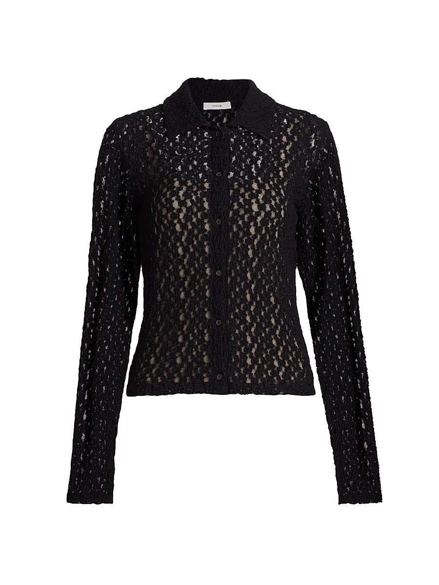 Women's Floral Smocked Button-Front Shirt - Black - Size Medium