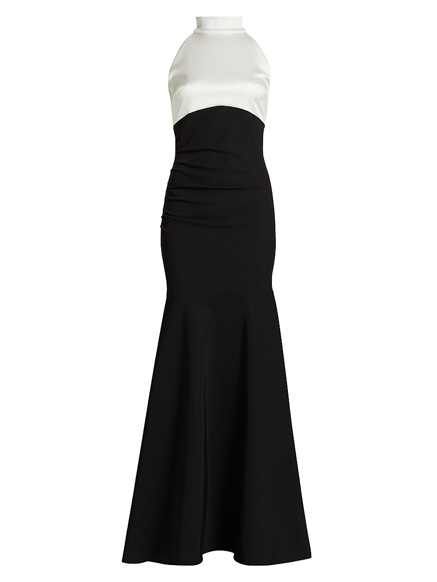 Women's Gaga Two-Tone Halter Trumpet Gown - Black White - Size 8