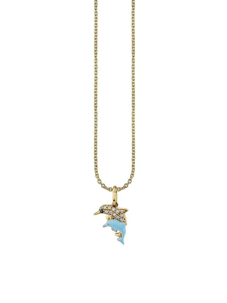 Women's Under The Sea 14K Yellow Gold, 0.03 TCW Diamond & Enamel Dolphin Family Pendant Necklace - Yellow Gold