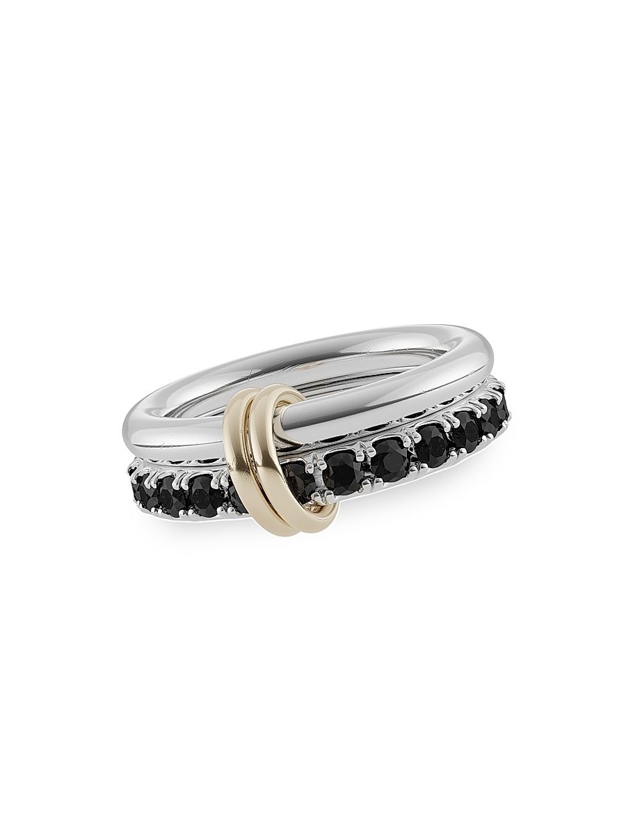 Women's Core Enzo Sterling Silver, 18K Yellow Gold & 2.15 TCW Black Diamond Double-Band Ring - Silver Gold - Size 6.5