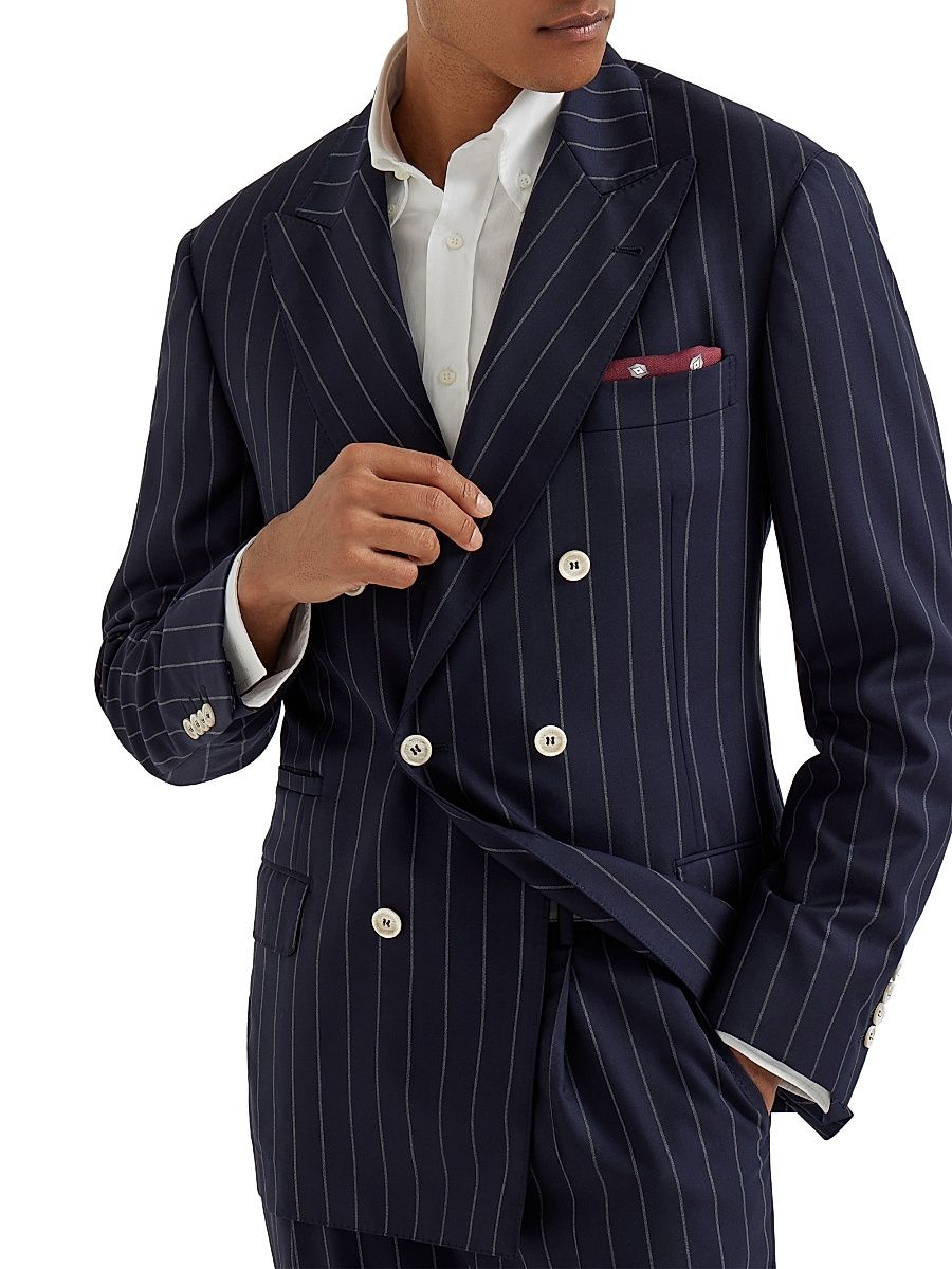 Men's One and a Half Breasted Blazer in Super 150s Virgin Wool - Blue - Size 38