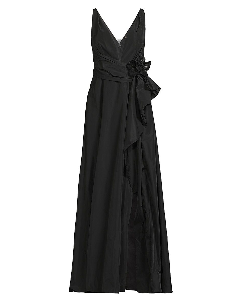 Women's Caro Embellished Satin V-Neck Gown - Black - Size 10