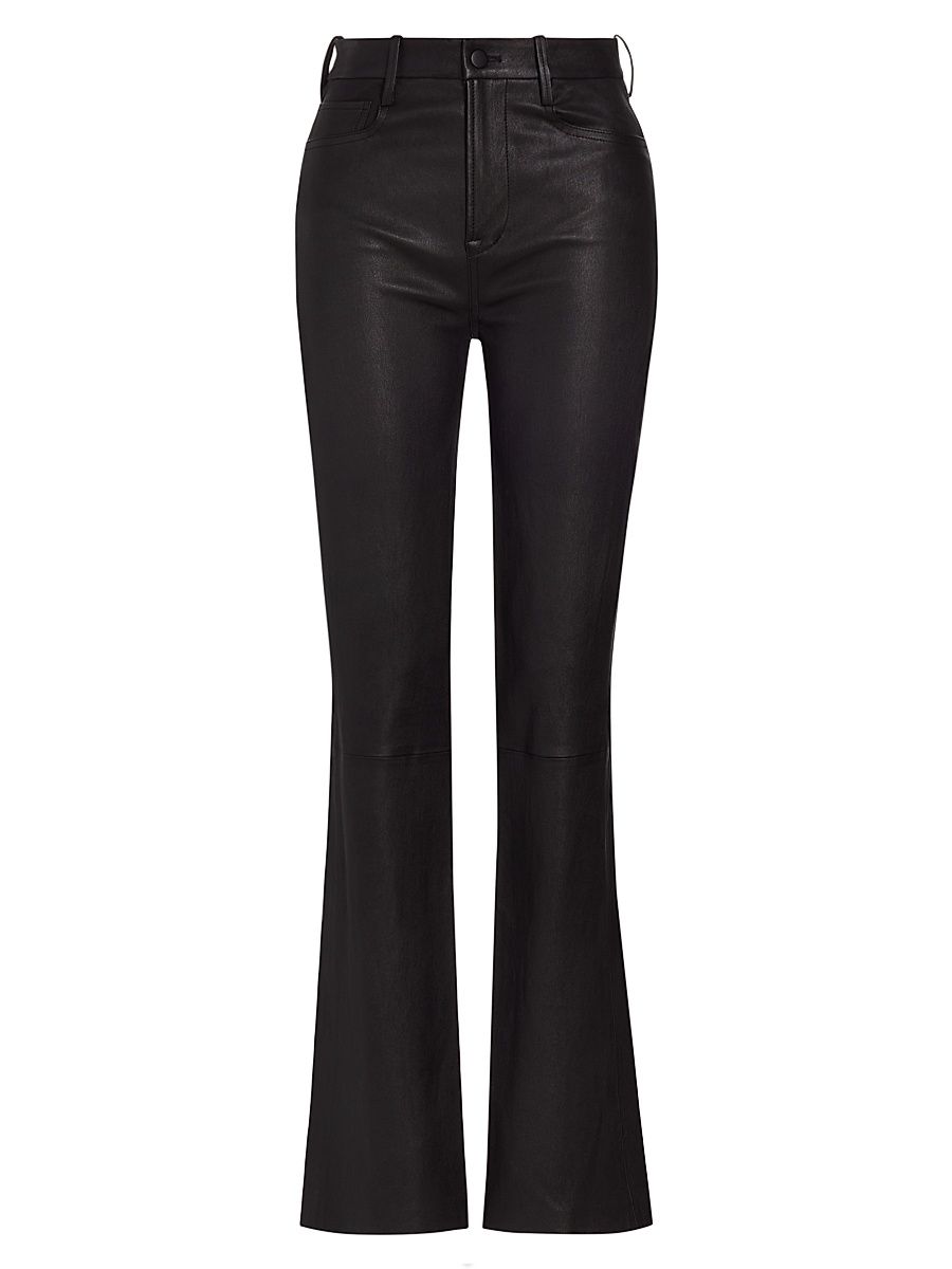Women's Stretch Bootcut Leather Pants - Black - Size 16