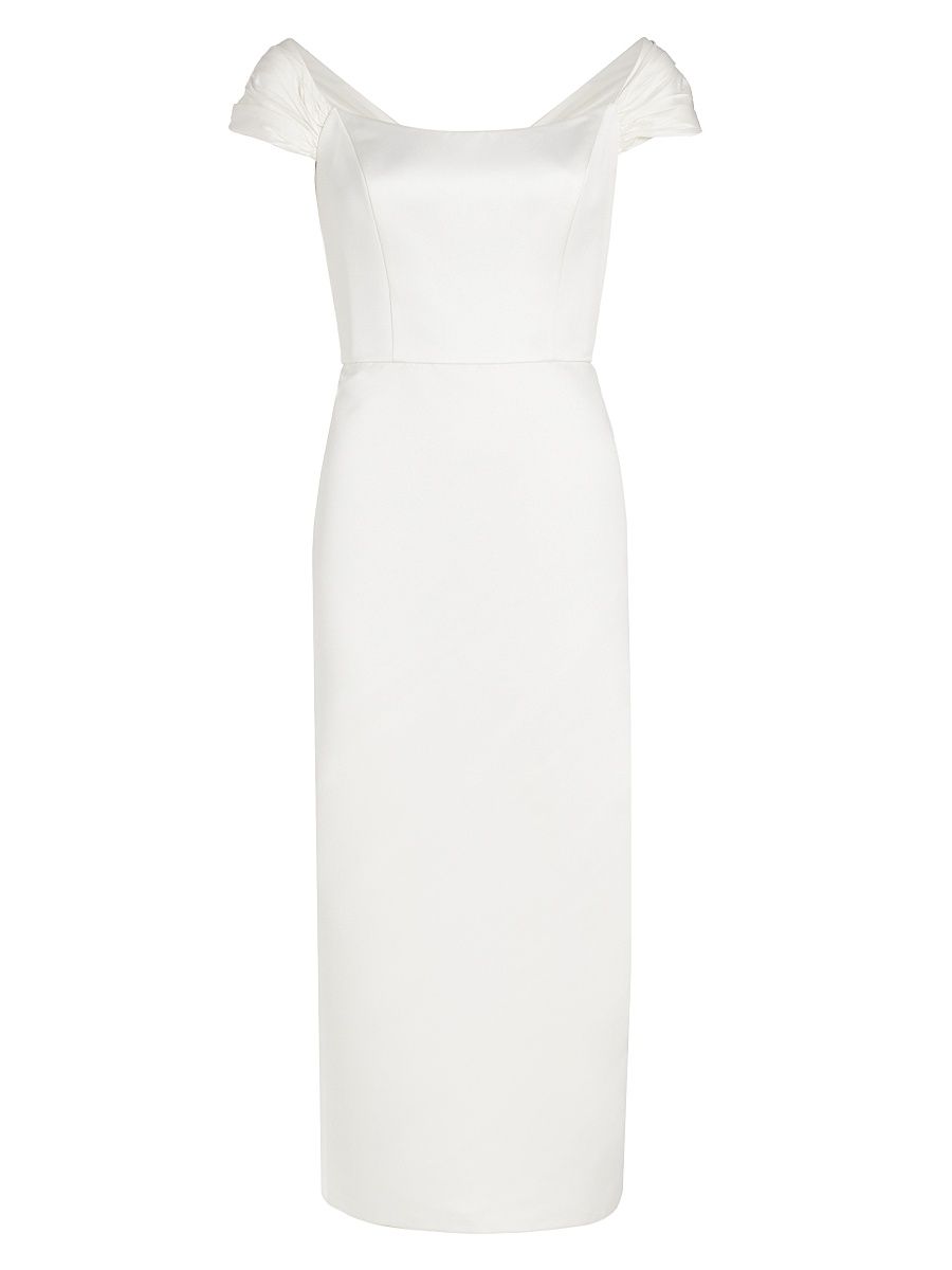 Women's Mikado Satin & Taffeta Off-The-Shoulder Bridal Dress - Silk White - Size 16