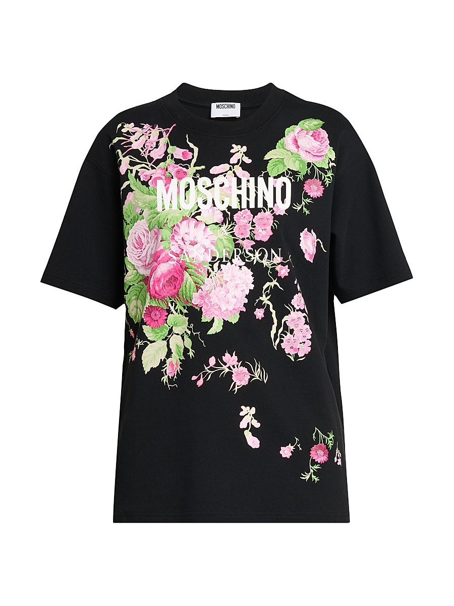 Women's Floral Cotton T-Shirt - Multi Black - Size Large