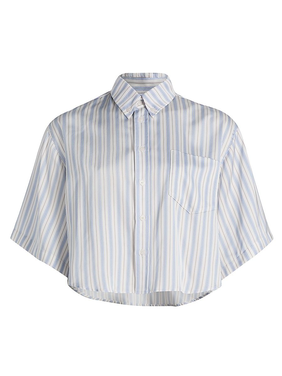 Women's Ember Striped Satin Twill Crop Shirt - Lisbon Blue Stripe - Size XS