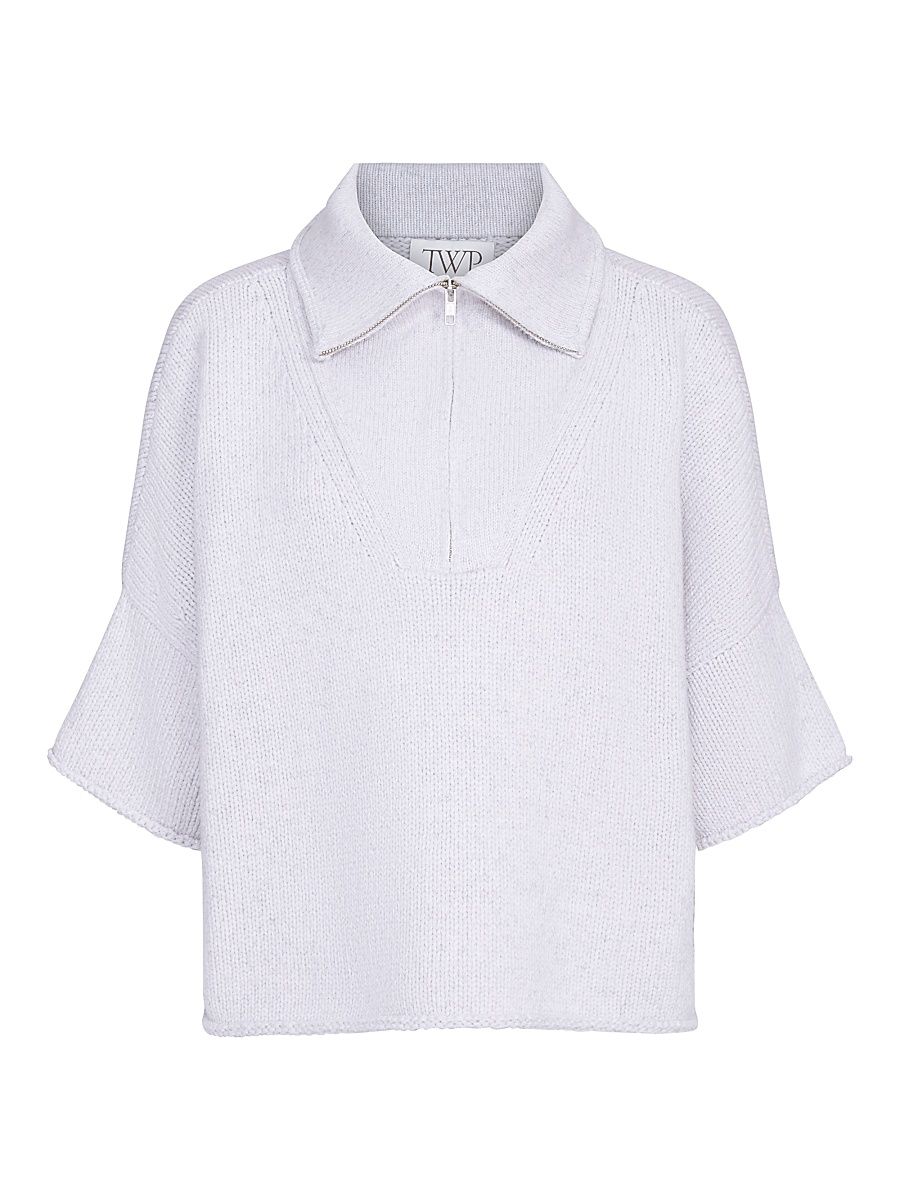 Women's Paneled Cashmere Half-Zip T-Shirt - Light Heather Grey - Size Medium