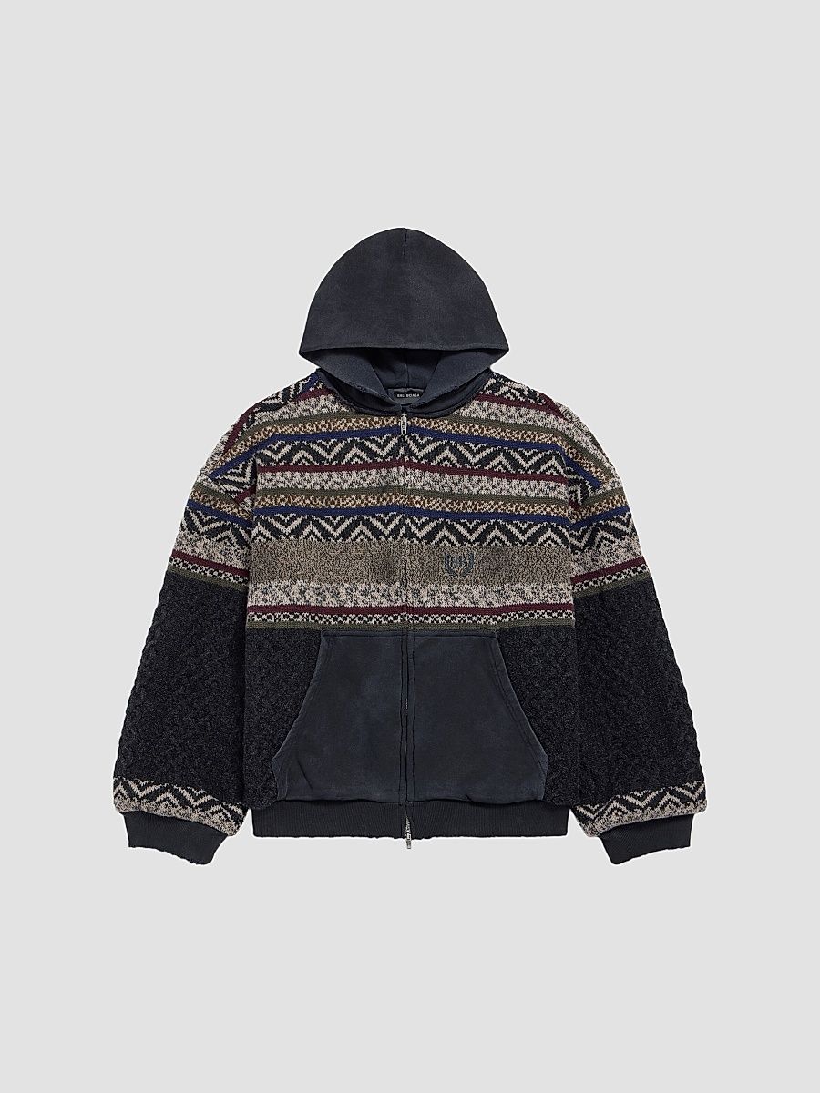 Balenciaga Men's Patched Zip-Up Sweater - Faded Black - Size XS
