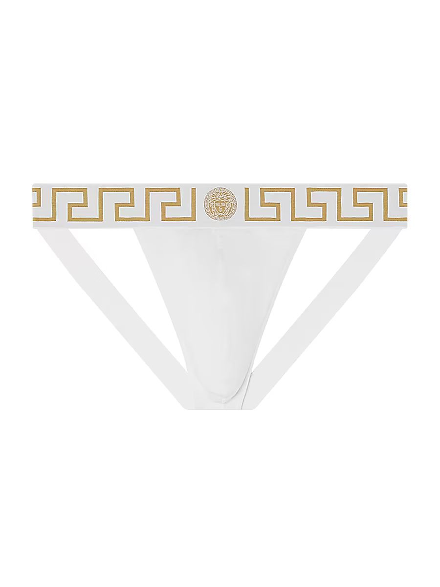 Men's Medusa Stretch-Cotton Jock Strap - White Greek Gold - Size Small