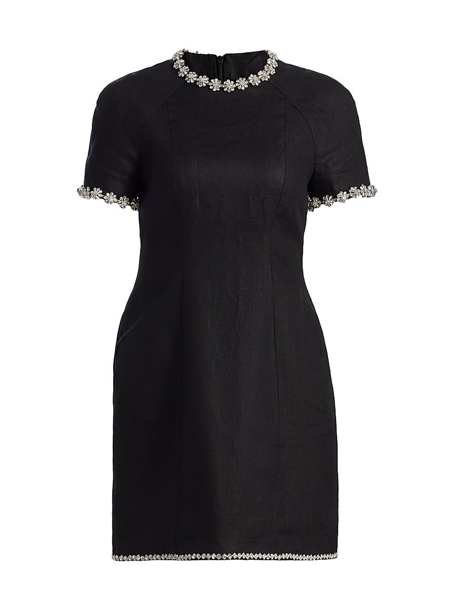 Women's Story Embellished Linen Minidress - Black - Size 0