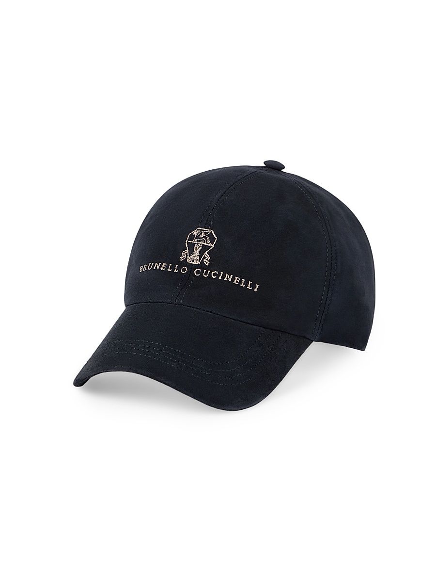 Men's Suede Baseball Cap with Embroidered Logo - Navy Blue - Size XL