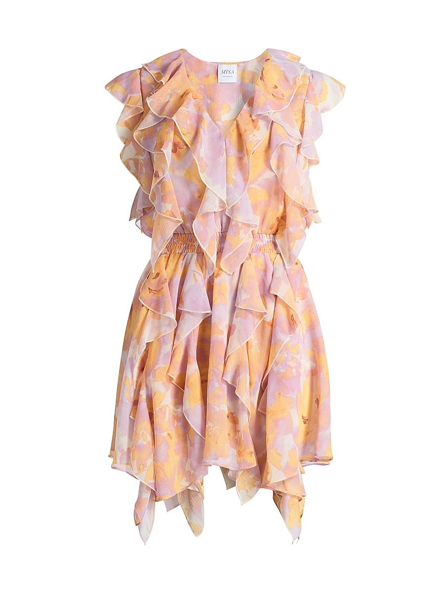 Women's Jasmine Floral Ruffle Minidress - Watercolor Flora - Size XL
