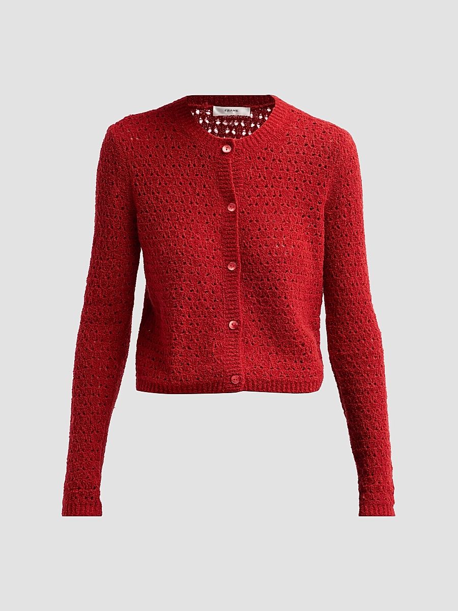 FRAME Women's The Chenille Wool Cardigan - Lipstick - Size XL