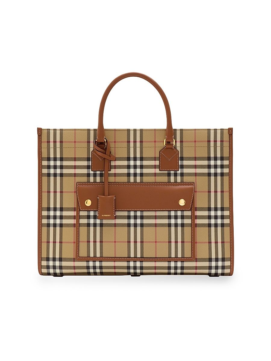 Women's Medium Freya Signature Check Tote Bag - Vintage Check Briar Brown