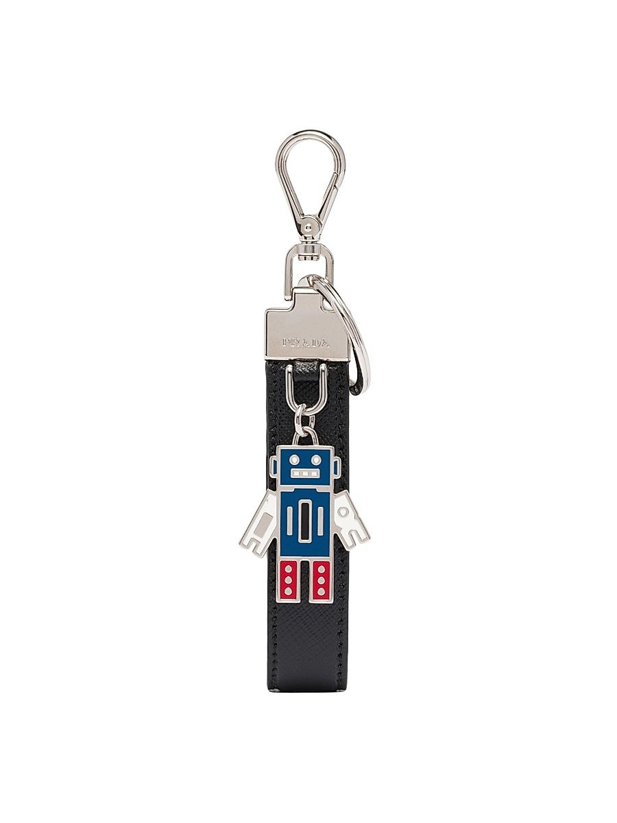 Men's Saffiano Leather Keychain - Black