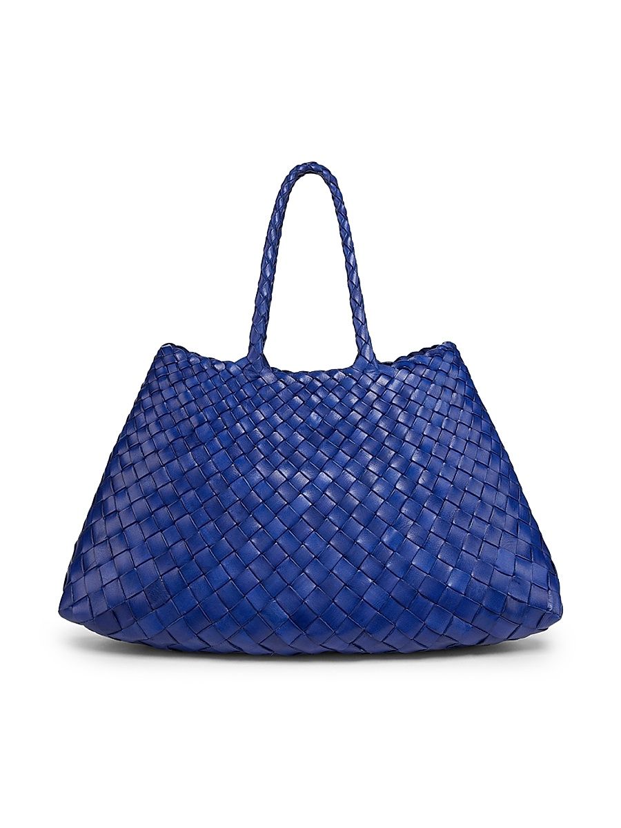 Women's Santa Croce Woven Leather Tote Bag - Navy