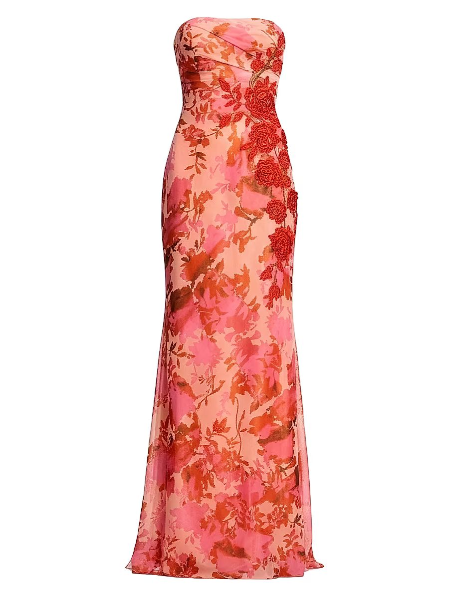 Women's Kinley Floral Strapless Gown - Peach Multi - Size XXL