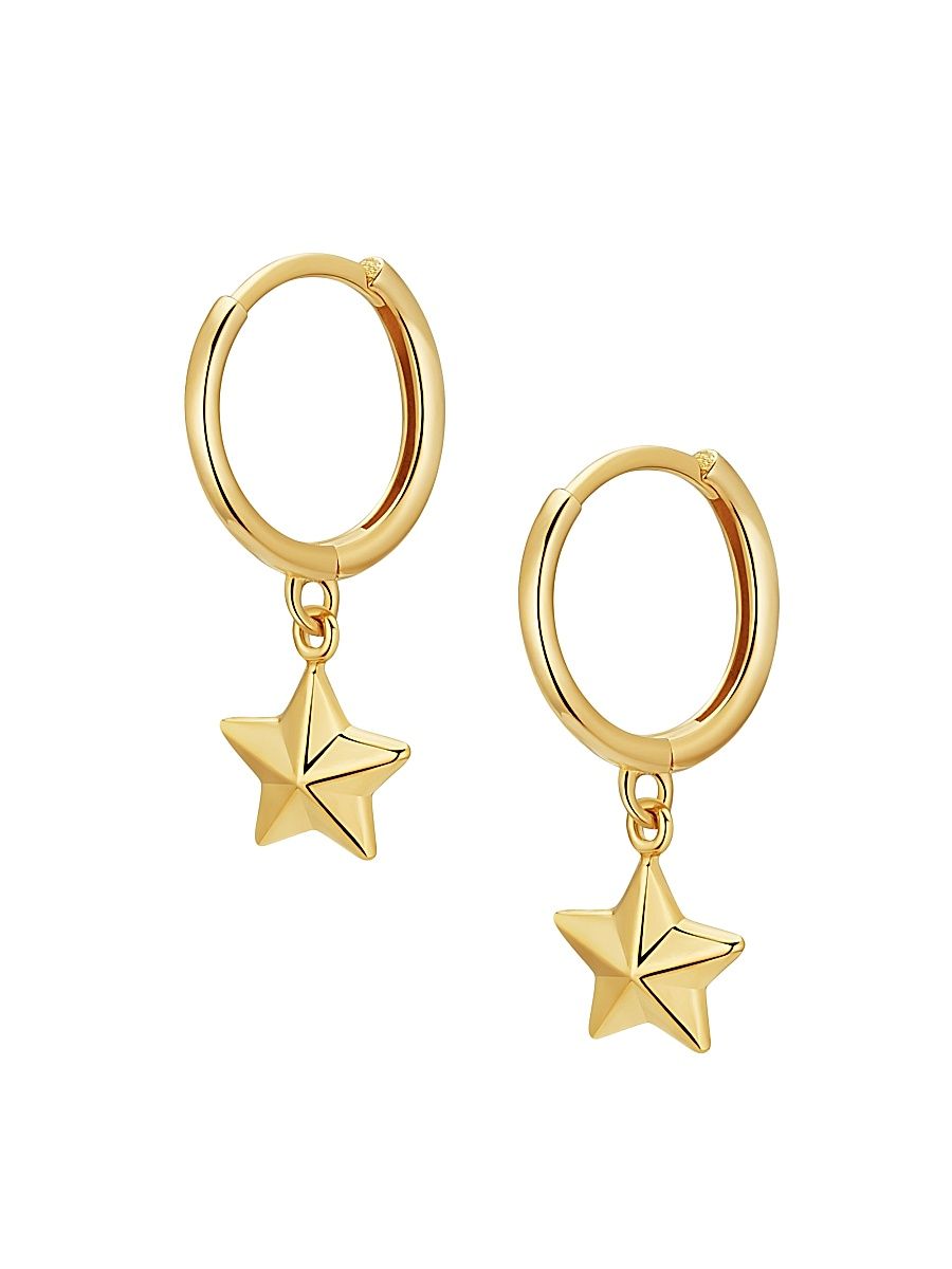 Women's 14K Yellow Gold Street Star Charm Hoops - Gold