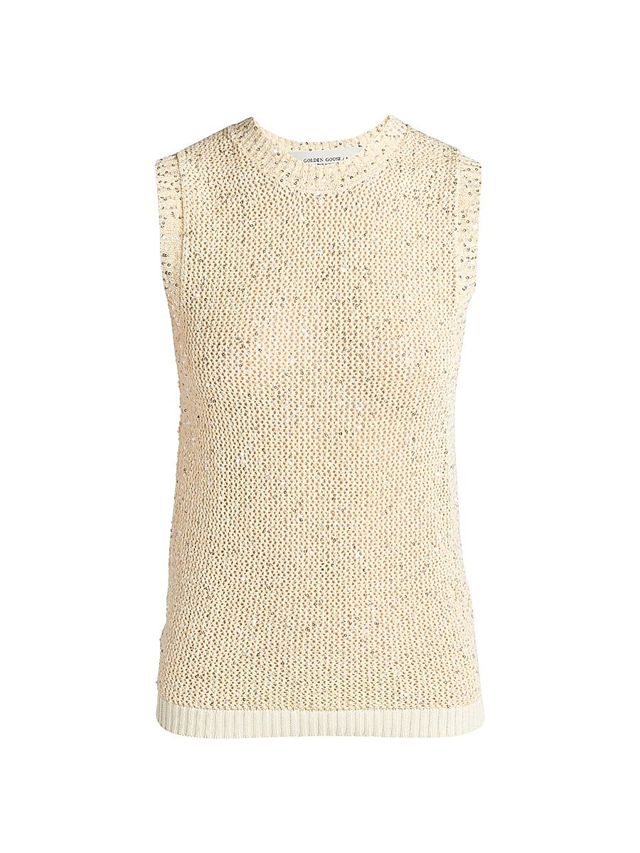 Women's Journey Sequined Knit Tank Top - White - Size XL