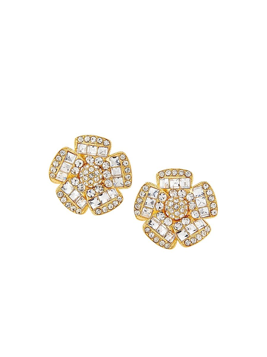 Women's 14K-Gold-Plated & Glass Crystal Flower Clip-On Earrings - Gold