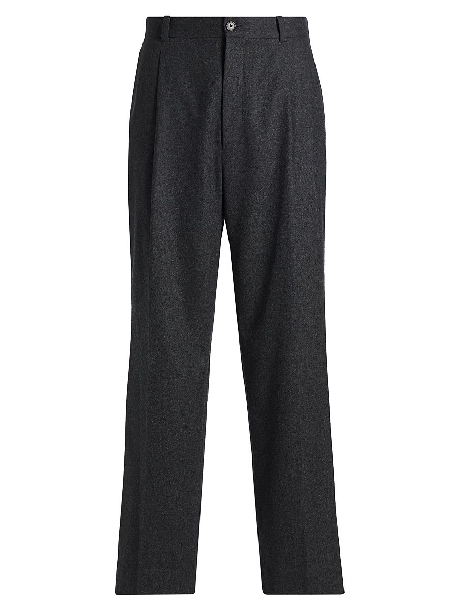 Men's Pleated Cashmere-Nylon Relaxed-Fit Trousers - Dark Charcoal Melange - Size 40